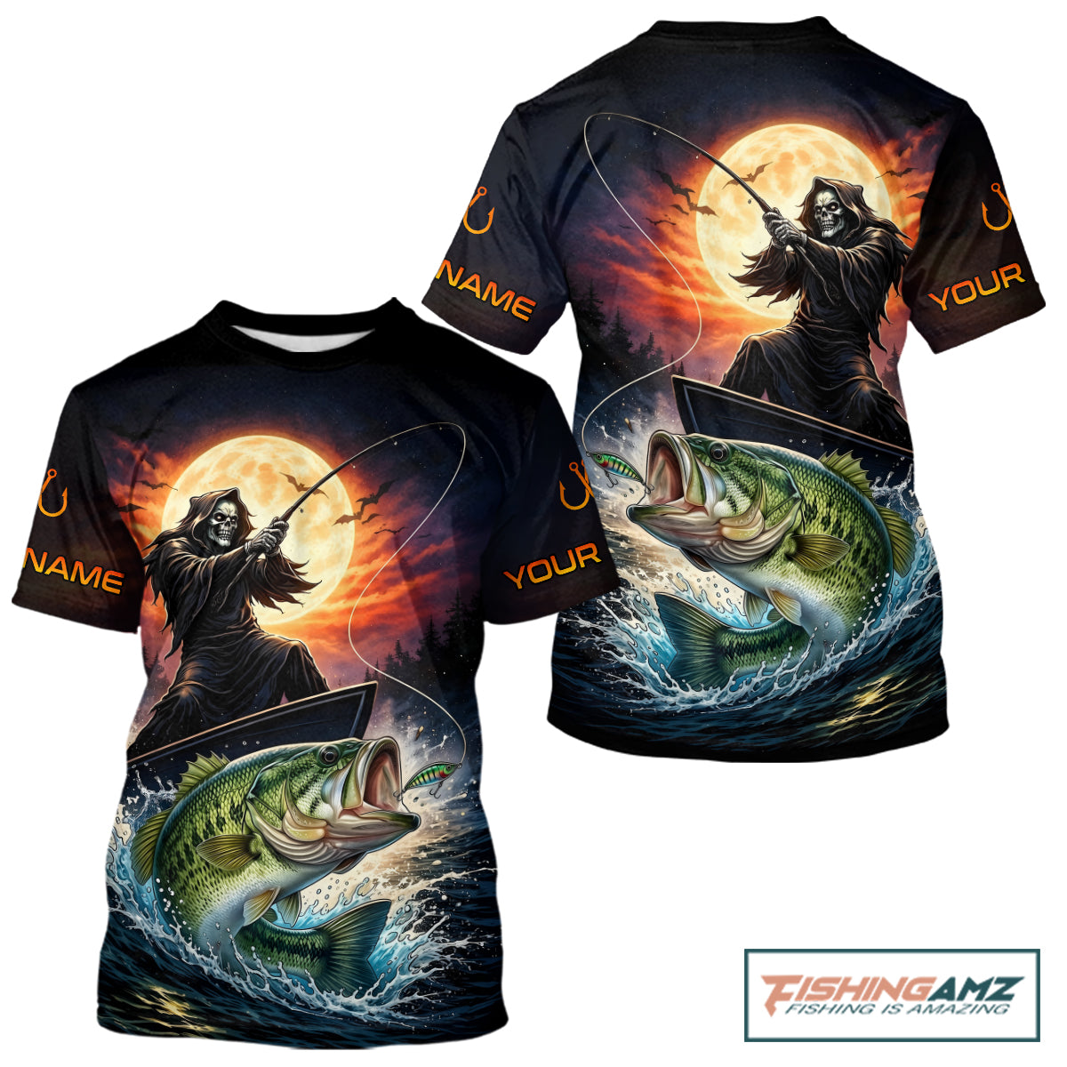 Personalized Fish Reaper Fishing Shirts Jerseys, Fish Reaper Sunset Bass Fishing Shirts T - Shirt NHT829