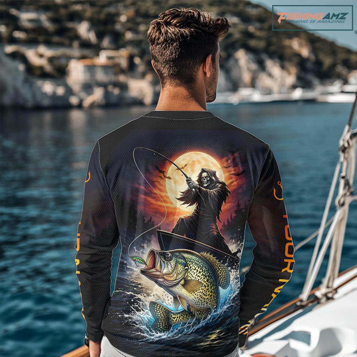 Personalized Fish Reaper Fishing Shirts Jerseys, Fish Reaper Sunset Crappie Fishing Shirts Long Sleeve NHT831