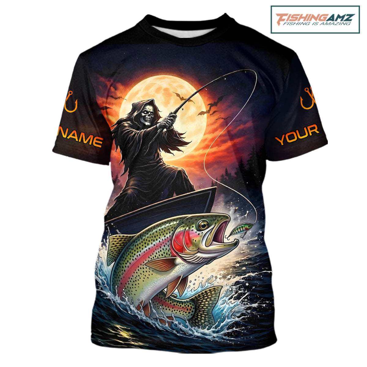 Personalized Fish Reaper Fishing Jerseys, Fish Reaper Sunset Rainbow Trout Fishing Shirts T - Shirt NHT832