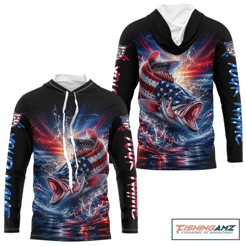 Patriotic Bass Fishing Long Sleeve Hooded Shirt – American Flag Design For Men NHT987