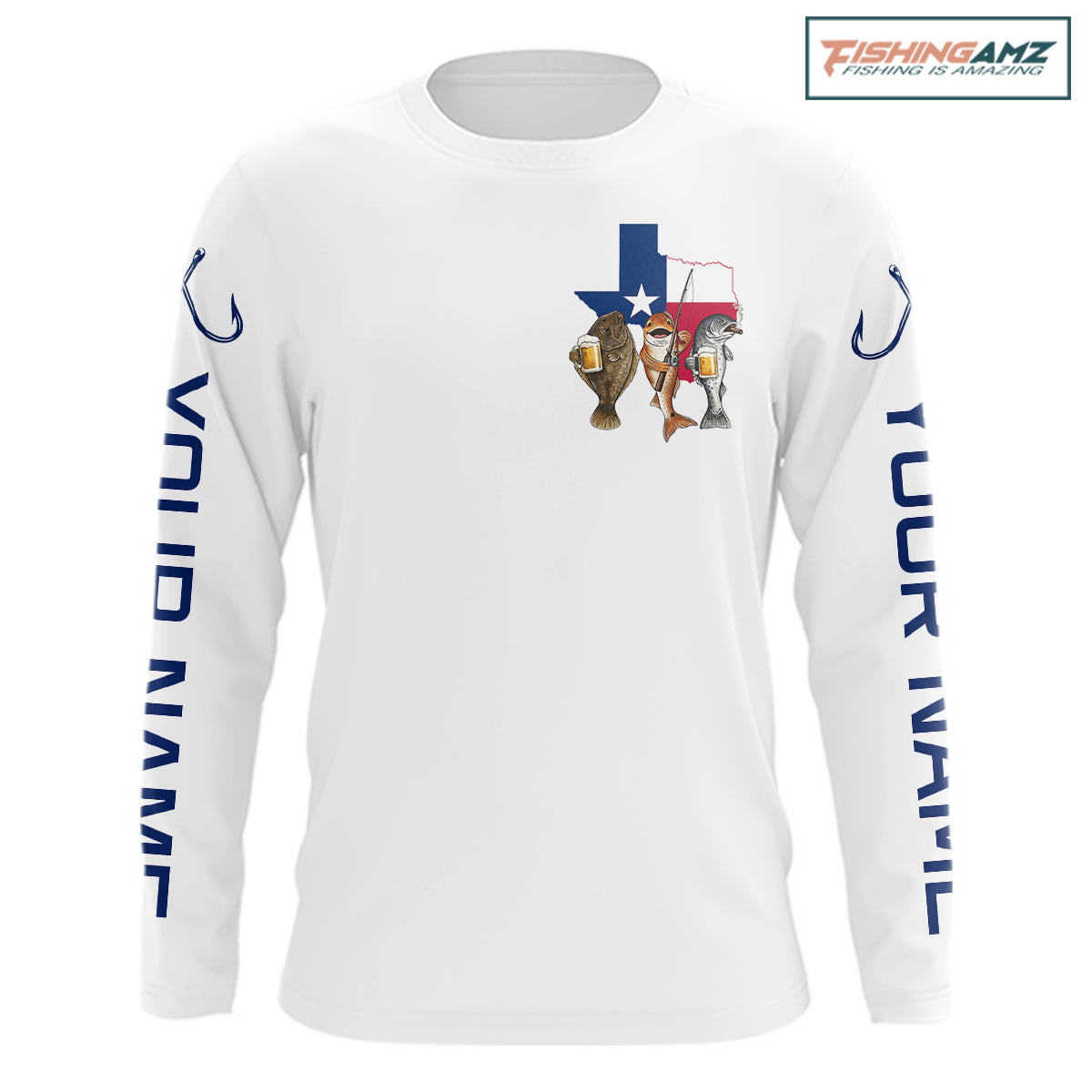 Texas Slam Funny Fishing Redfish, Trout, Flounder Fishing Shirts Long Sleeve For Men| White NHT843