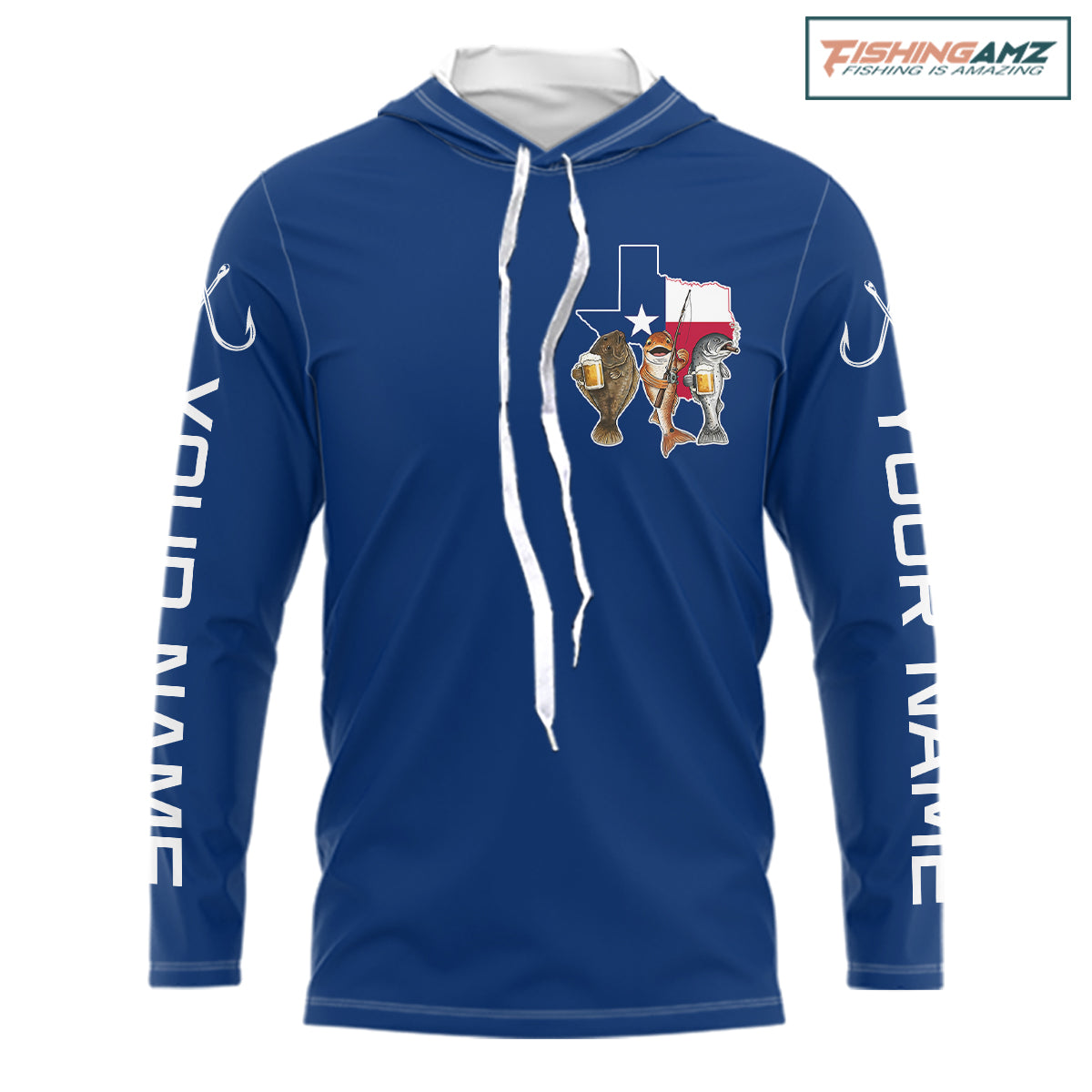 Texas Slam Funny Fishing Redfish, Trout, Flounder Fishing Shirts Long Sleeve Hooded For Men| Blue Navy NHT845