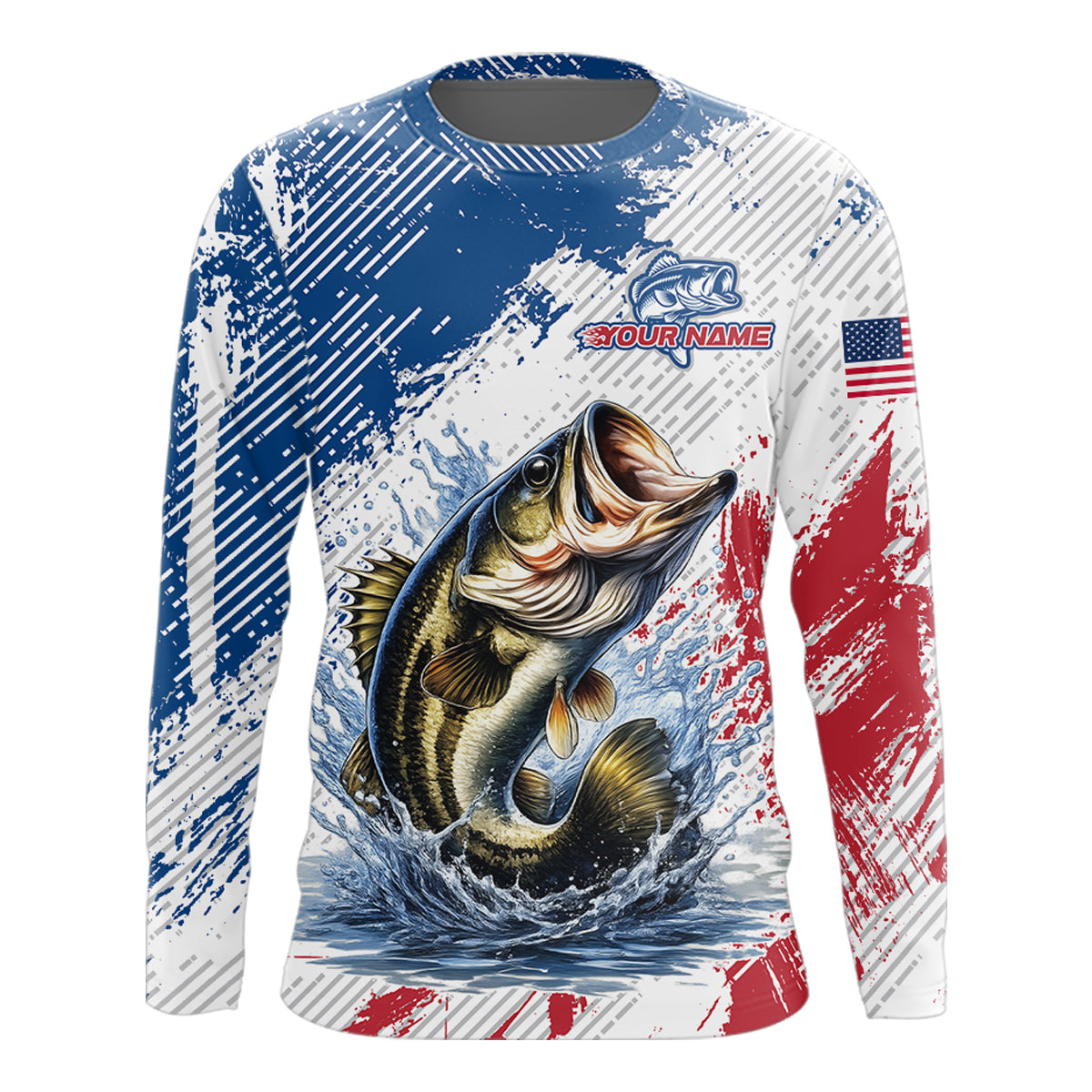 Custom Patriotic American Flag Bass Fishing Shirts Long Sleeve, Fishing Tournament Jerseys