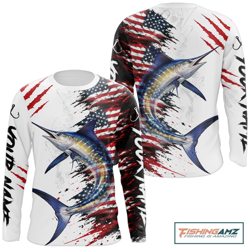 Marlin Fishing Jersey Design American Flag Long Sleeve Fishing Shirt For Men NHT1461