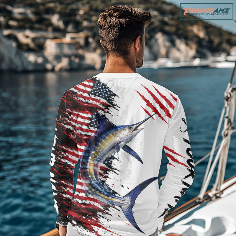 Marlin Fishing Jersey Design American Flag Long Sleeve Fishing Shirt For Men NHT1461