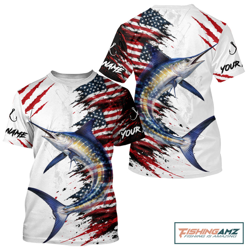 Marlin Fishing Jersey Design American Flag Short Sleeve Fishing Shirt For Men NHT1461