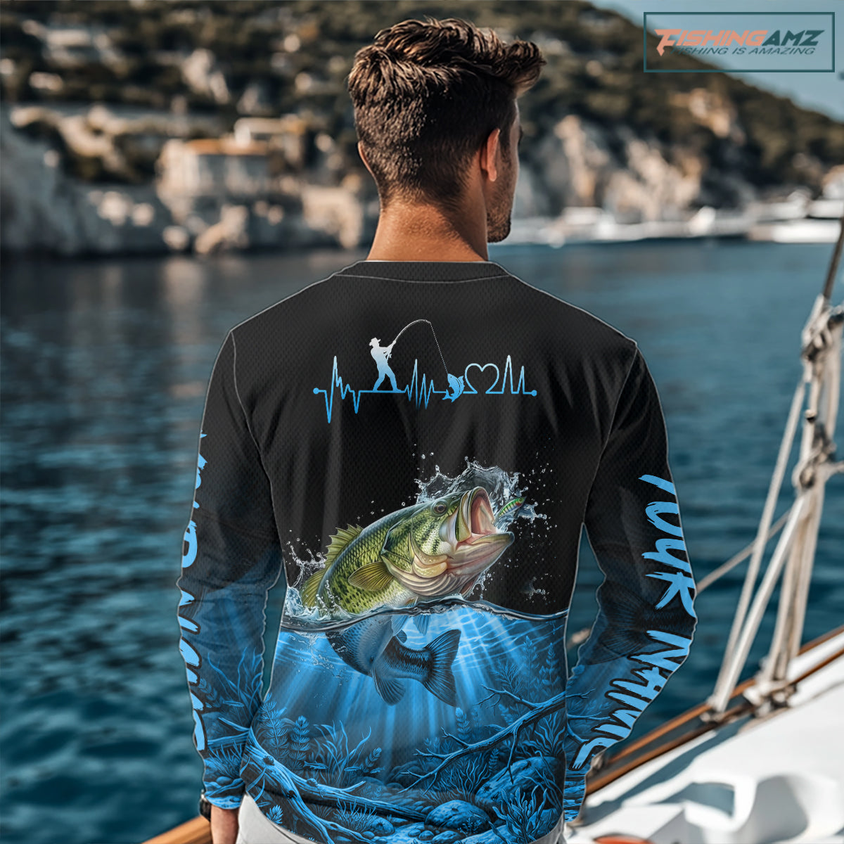 Largemouth Bass Fishing Shirt Long Sleeve For Tournament – Angler Gift For Men Dad| Blue NHT849