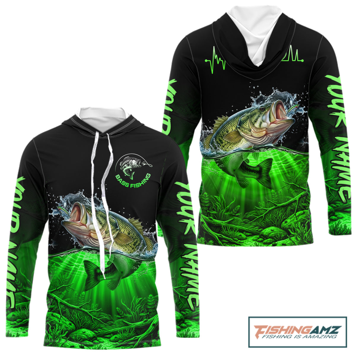 Largemouth Bass Fishing Shirt Long Sleeve Hooded For Tournament – Angler Gift For Men Dad| Green NHT851