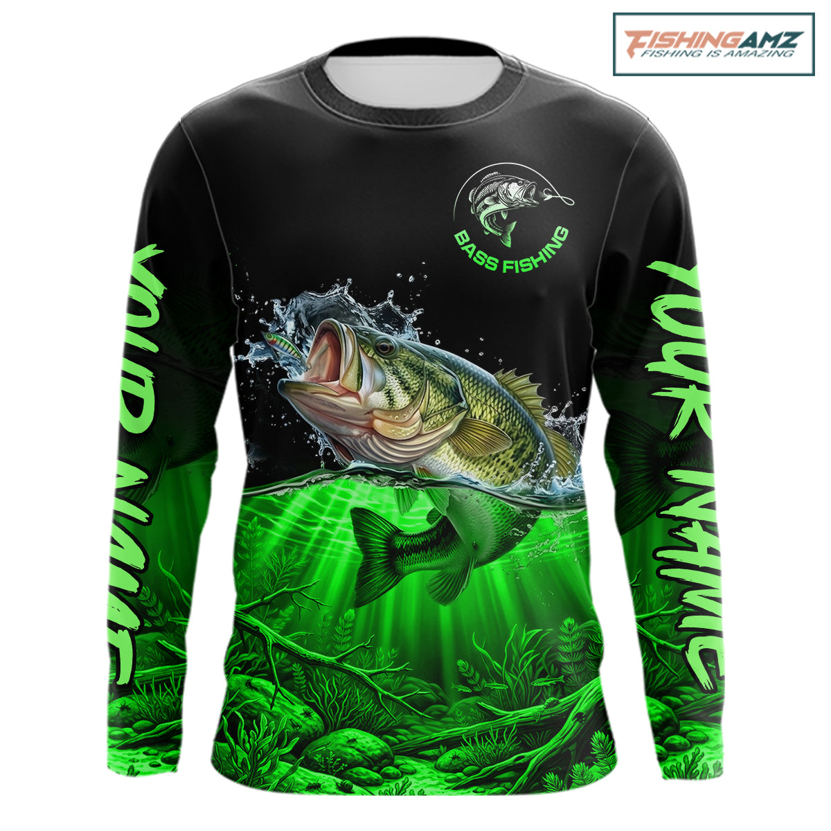 Largemouth Bass Fishing Shirt Long Sleeve For Tournament – Angler Gift For Men Dad| Green NHT851