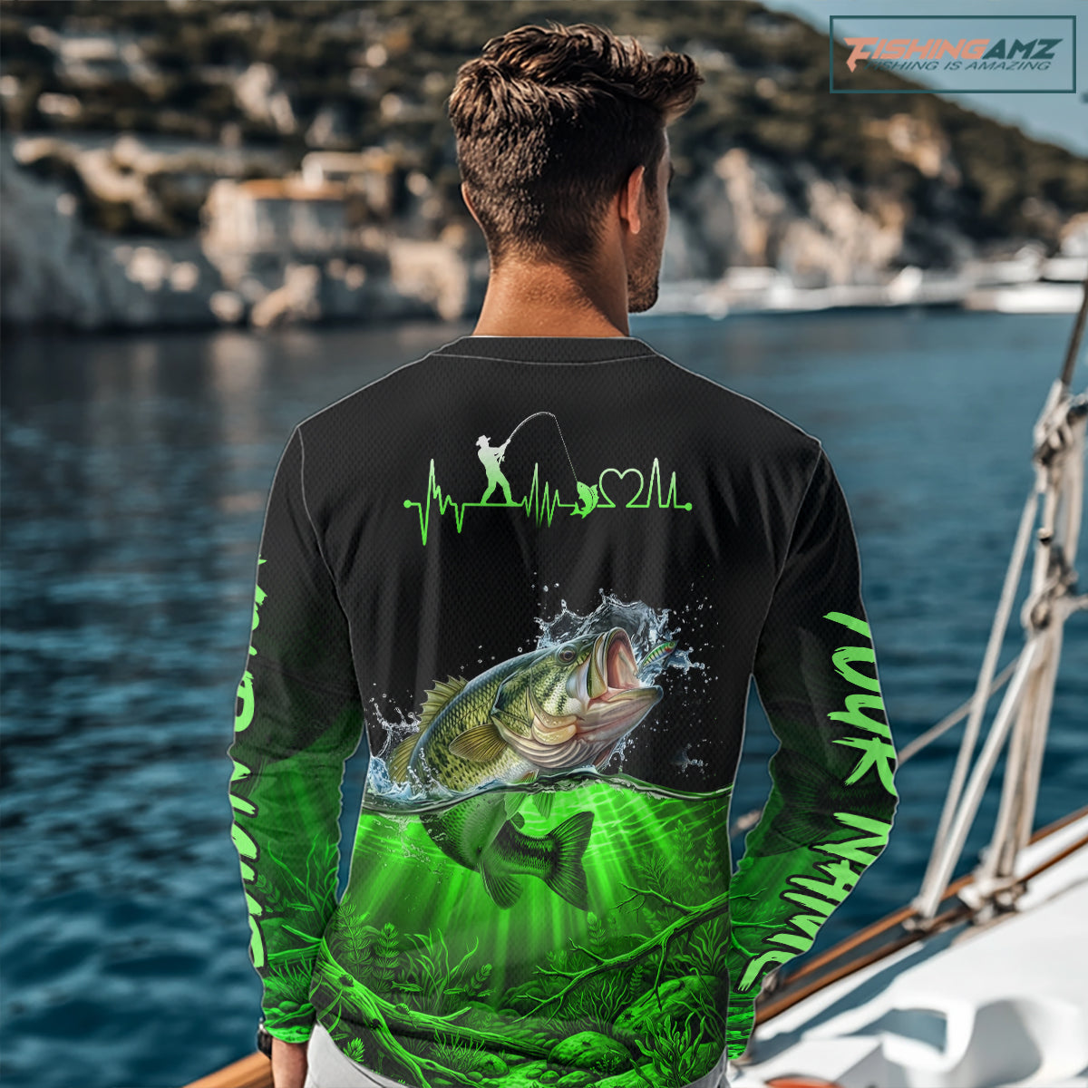 Largemouth Bass Fishing Shirt Long Sleeve For Tournament – Angler Gift For Men Dad| Green NHT851