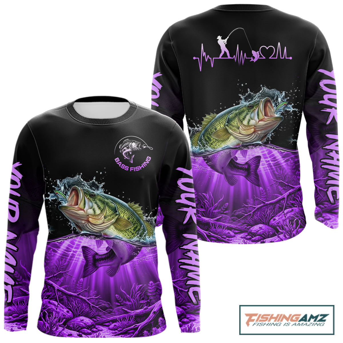 Largemouth Bass Fishing Shirt Long Sleeve For Tournament – Angler Gift For Men Dad| Purple NHT852