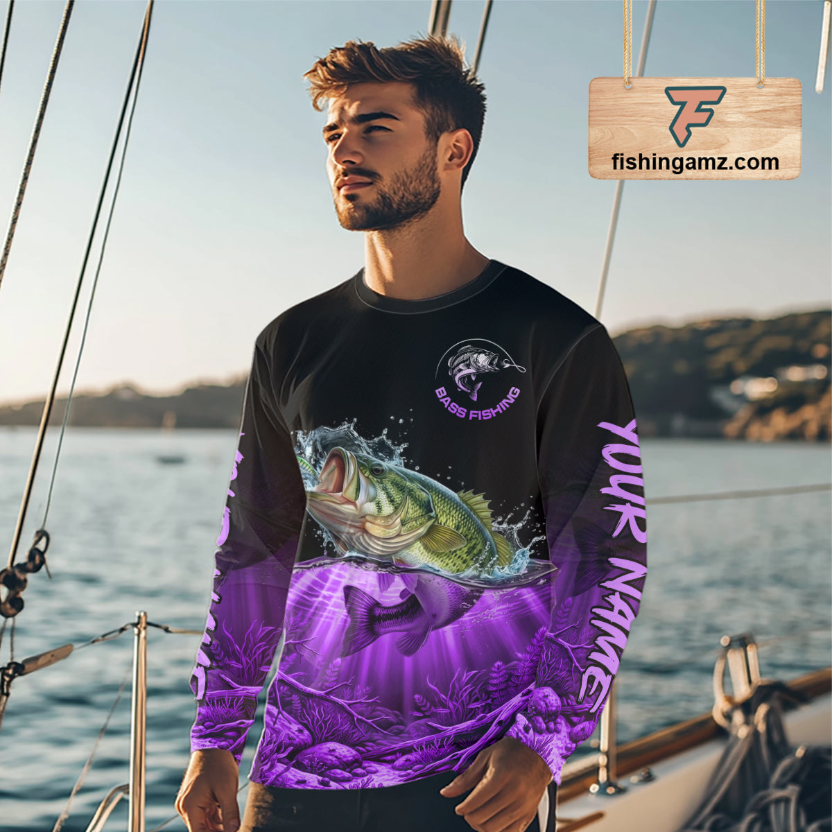 Largemouth Bass Fishing Shirt Long Sleeve For Tournament – Angler Gift For Men Dad| Purple NHT852