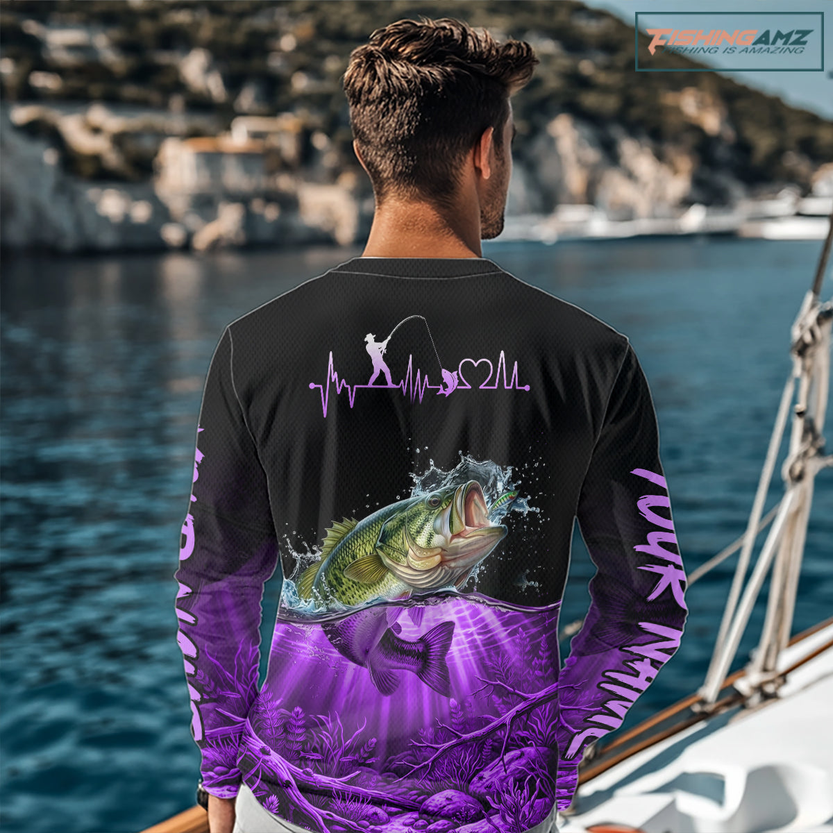 Largemouth Bass Fishing Shirt Long Sleeve For Tournament – Angler Gift For Men Dad| Purple NHT852