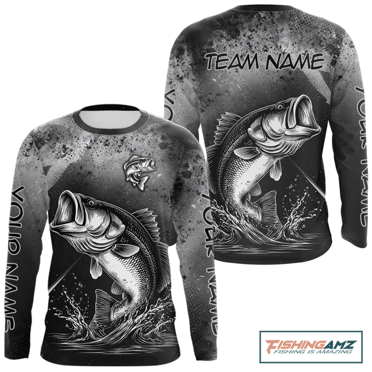 Gray Camo Bass Fishing Custom Long Sleeve Tournament Fishing Shirts, Fishing Shirt For Men