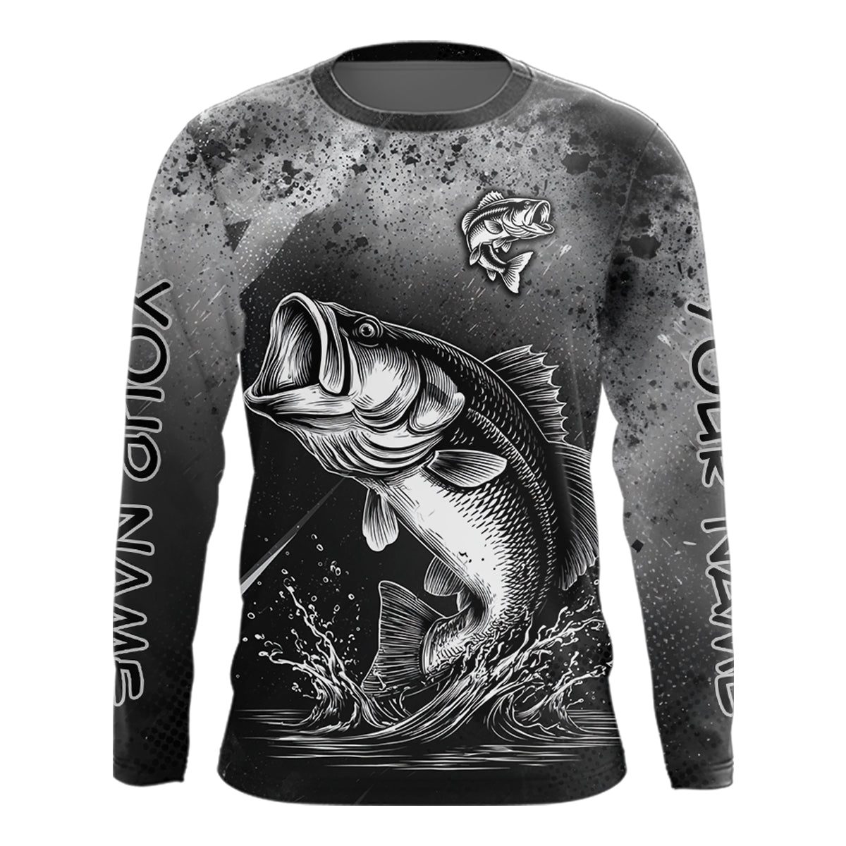 Gray Camo Bass Fishing Custom Long Sleeve Tournament Fishing Shirts, Fishing Shirt For Men