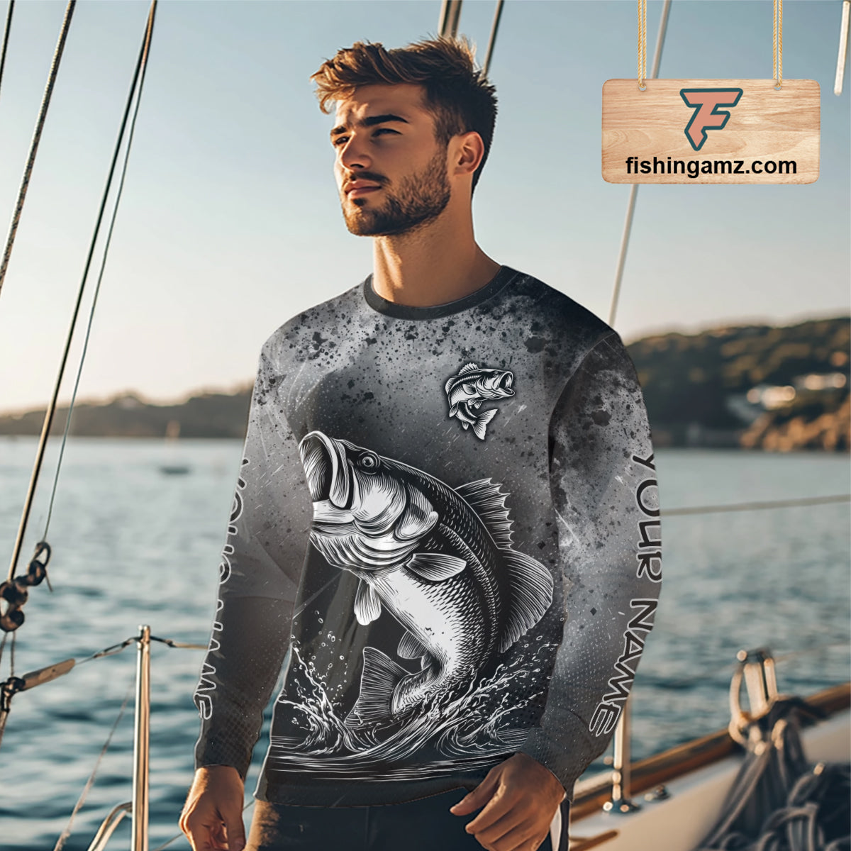 Gray Camo Bass Fishing Custom Long Sleeve Tournament Fishing Shirts, Fishing Shirt For Men