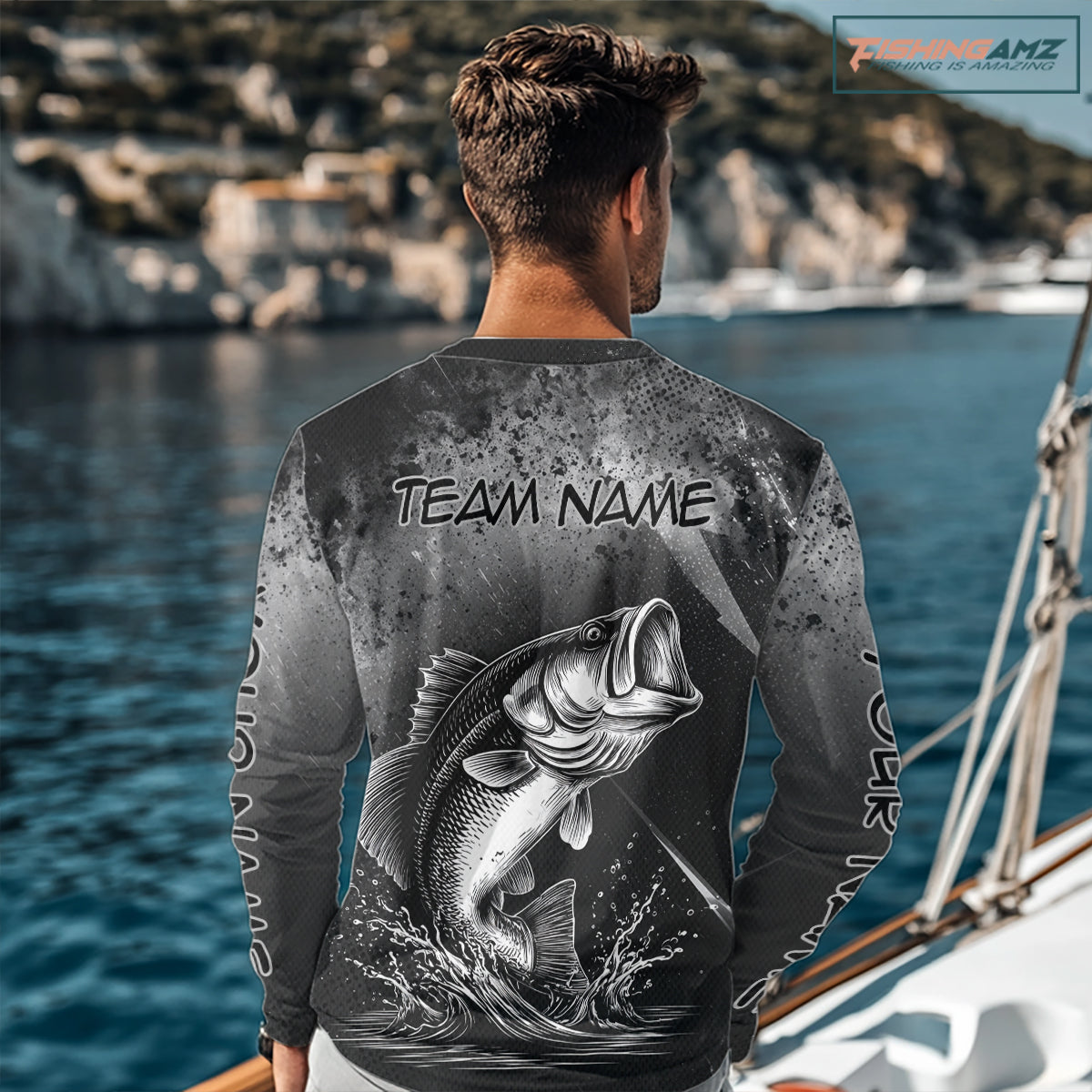 Gray Camo Bass Fishing Custom Long Sleeve Tournament Fishing Shirts, Fishing Shirt For Men NHT442