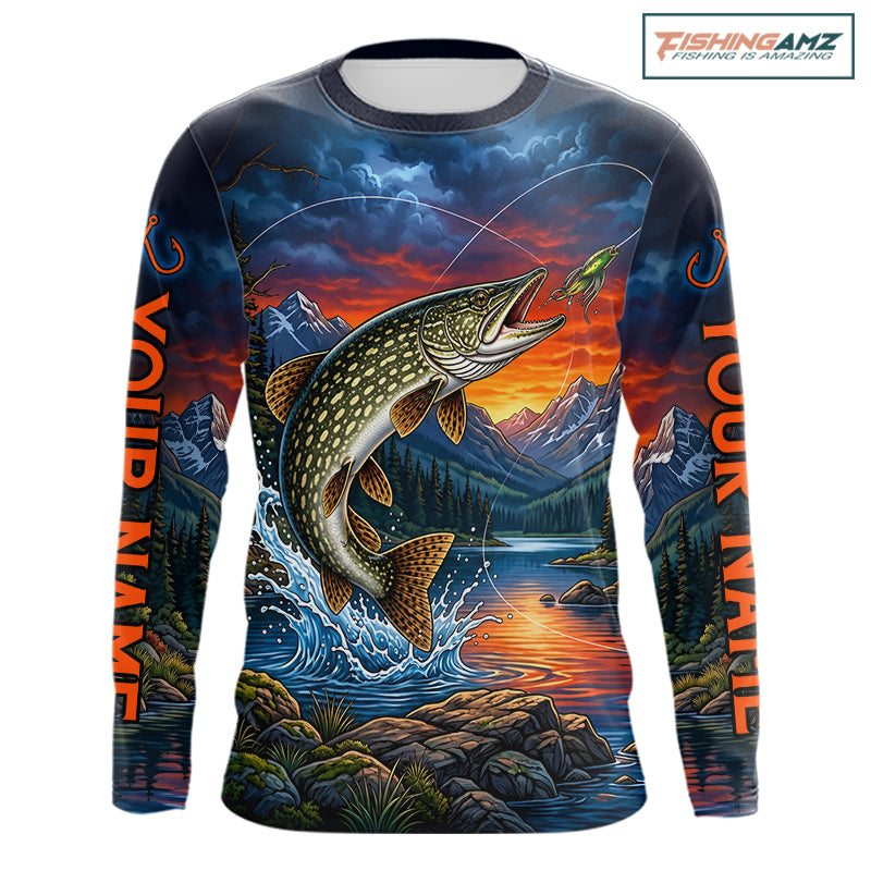 Personalized Northern Pike Fishing Shirt, Mountain River Fishing Jersey, Custom Team Shirt NHT1819
