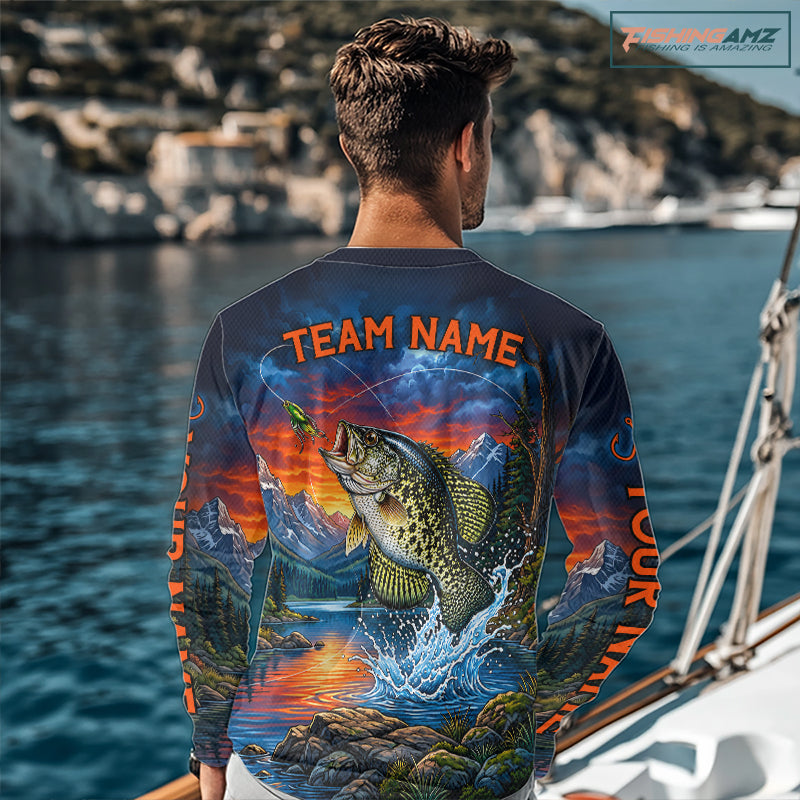 Personalized Crappie Fishing Shirt, Mountain River Fishing Jersey, Custom Team Shirt NHT1820