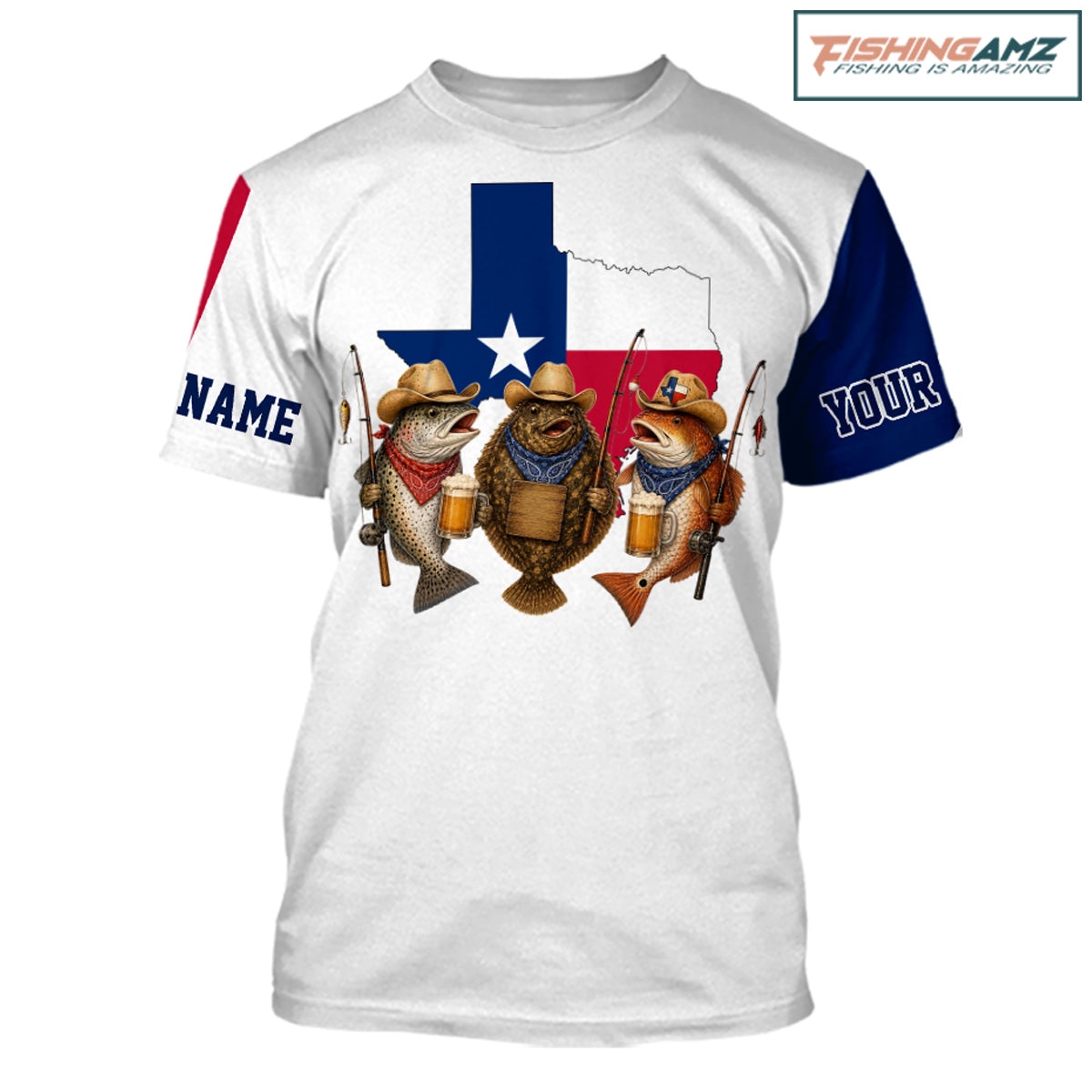 Funny Cowboy Trout, Flounder, Redfish Texas Flag Fishing T-Shirt Apparel|White