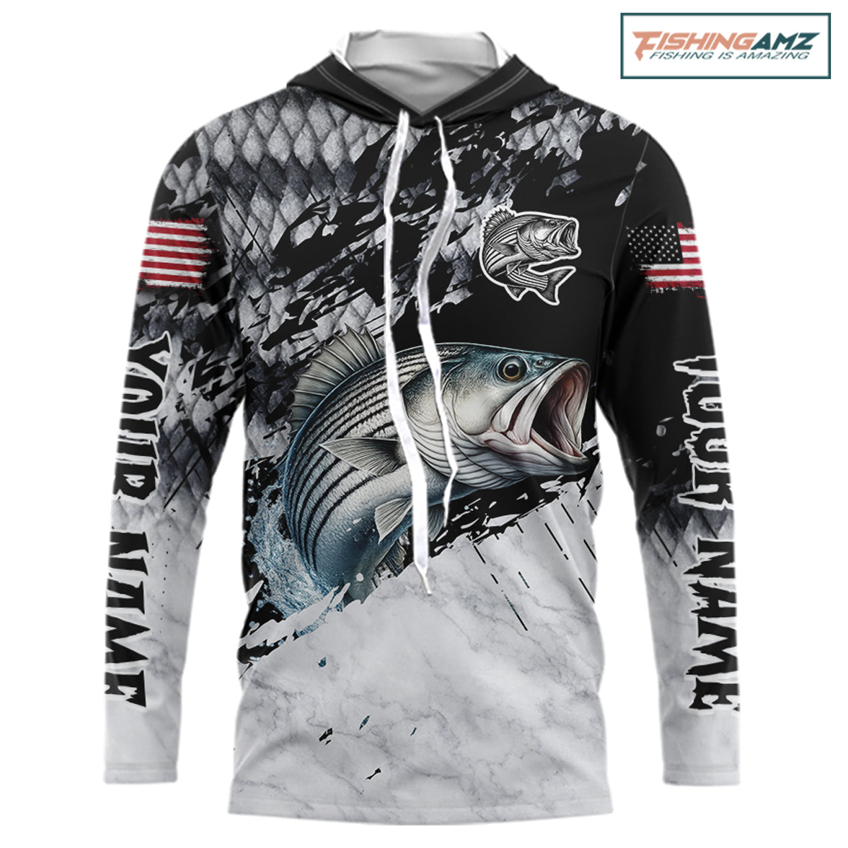 Custom striped bass saltwater fishing shirt, bass fishing jersey for men