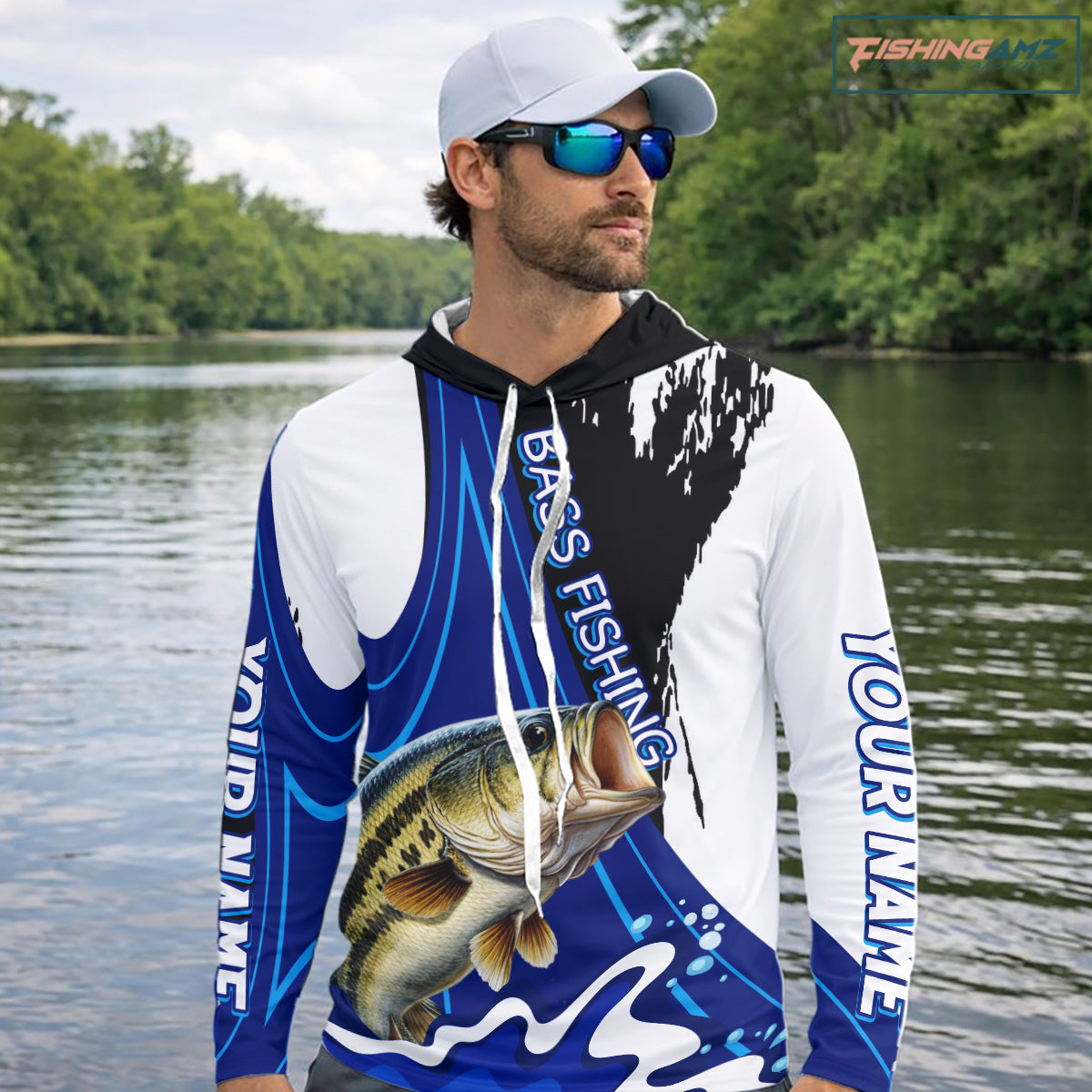 Bass Fishing Jersey Personalized Name Hooded Fishing Shirt, Angler Tournament Fishing Apparel NHT867