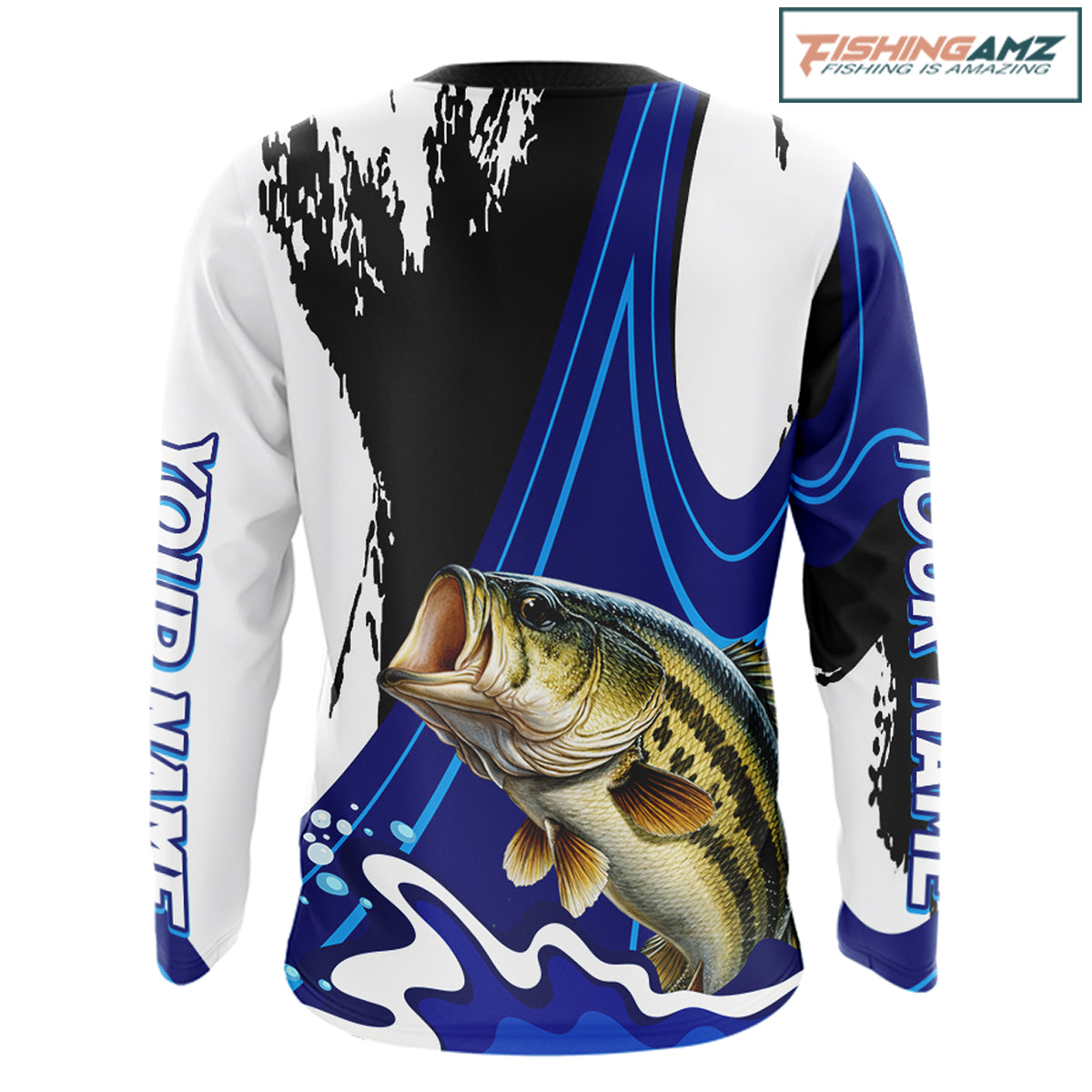 Bass fishing jersey personalized name, long sleeve UV protection fishing shirt for angler tournament