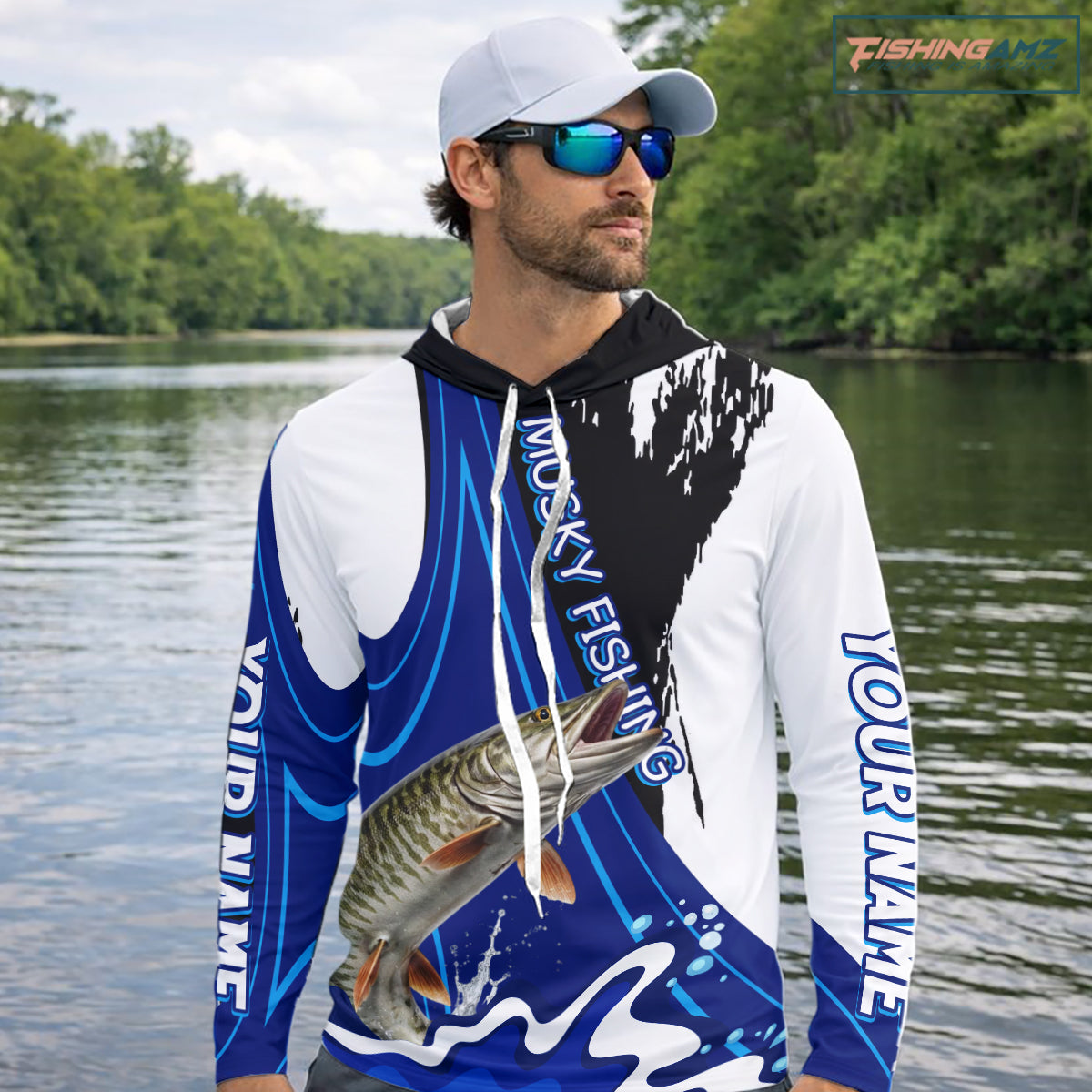 Musky Fishing Jersey Personalized Name Hooded Fishing Shirt, Angler Tournament Fishing Apparel NHT870