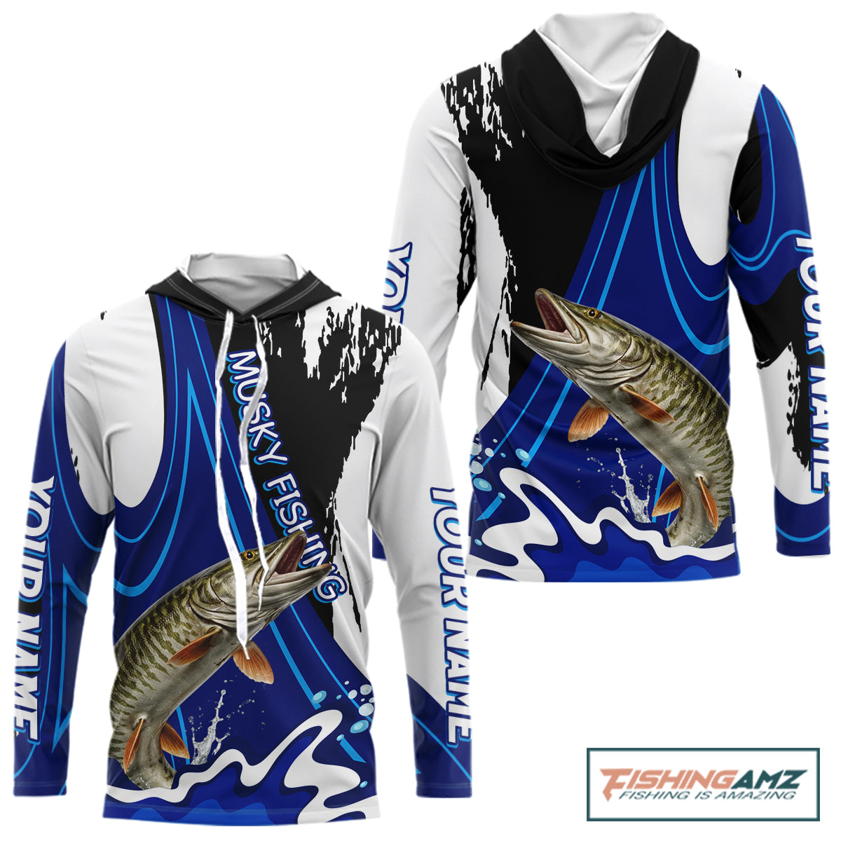 Musky Fishing Jersey Personalized Name Hooded Fishing Shirt, Angler Tournament Fishing Apparel NHT870