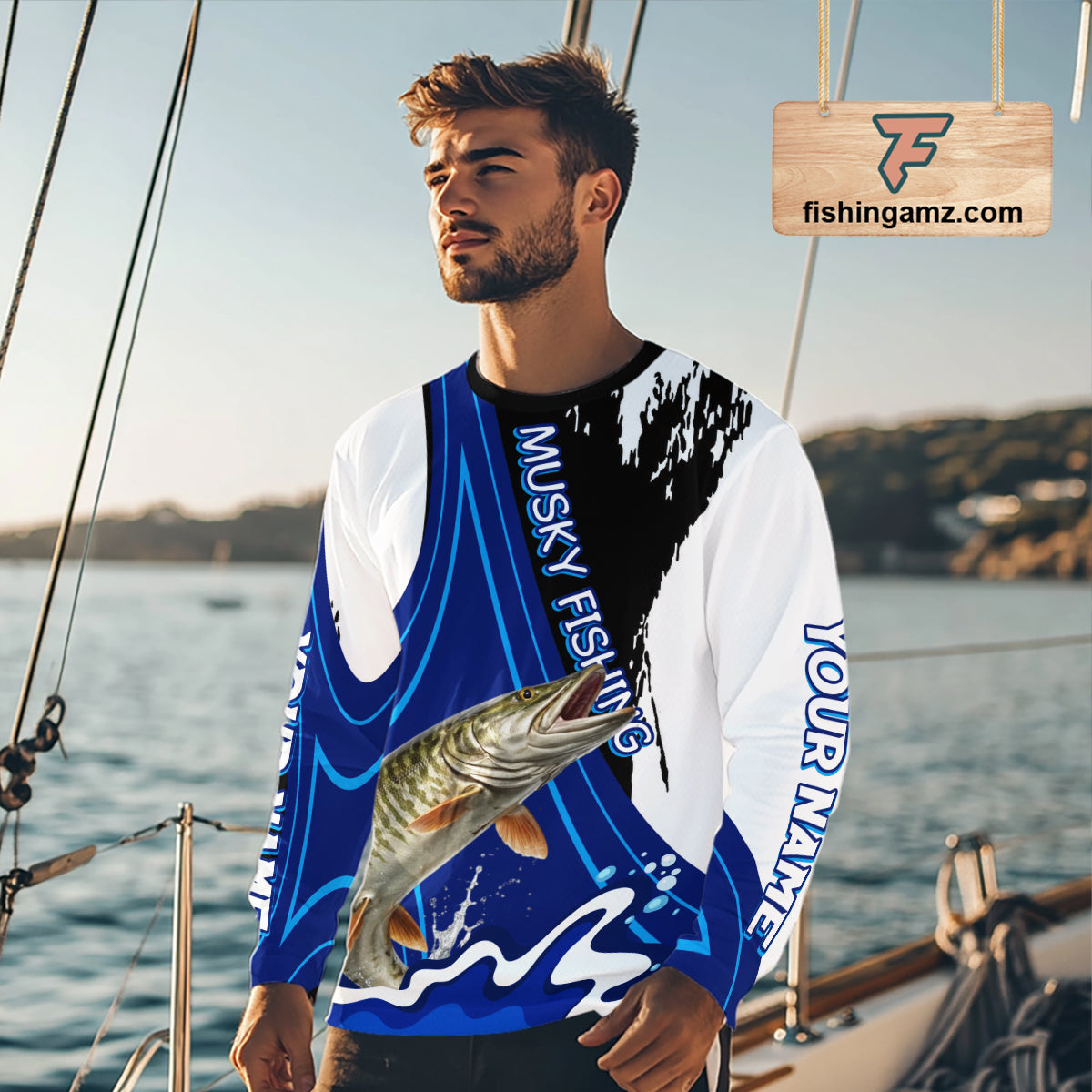 Musky Fishing Jersey Personalized Name Fishing Shirt, Angler Tournament Fishing Apparel NHT870