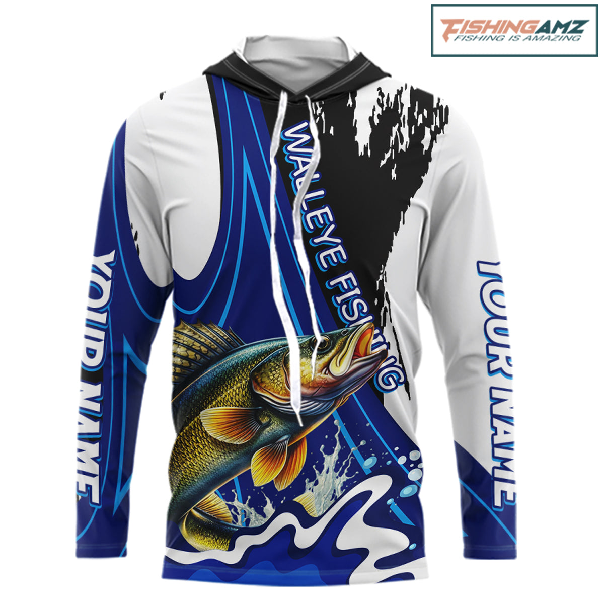 Walleye Fishing Jersey Personalized Name Hooded Fishing Shirt, Angler Tournament Fishing Apparel NHT871
