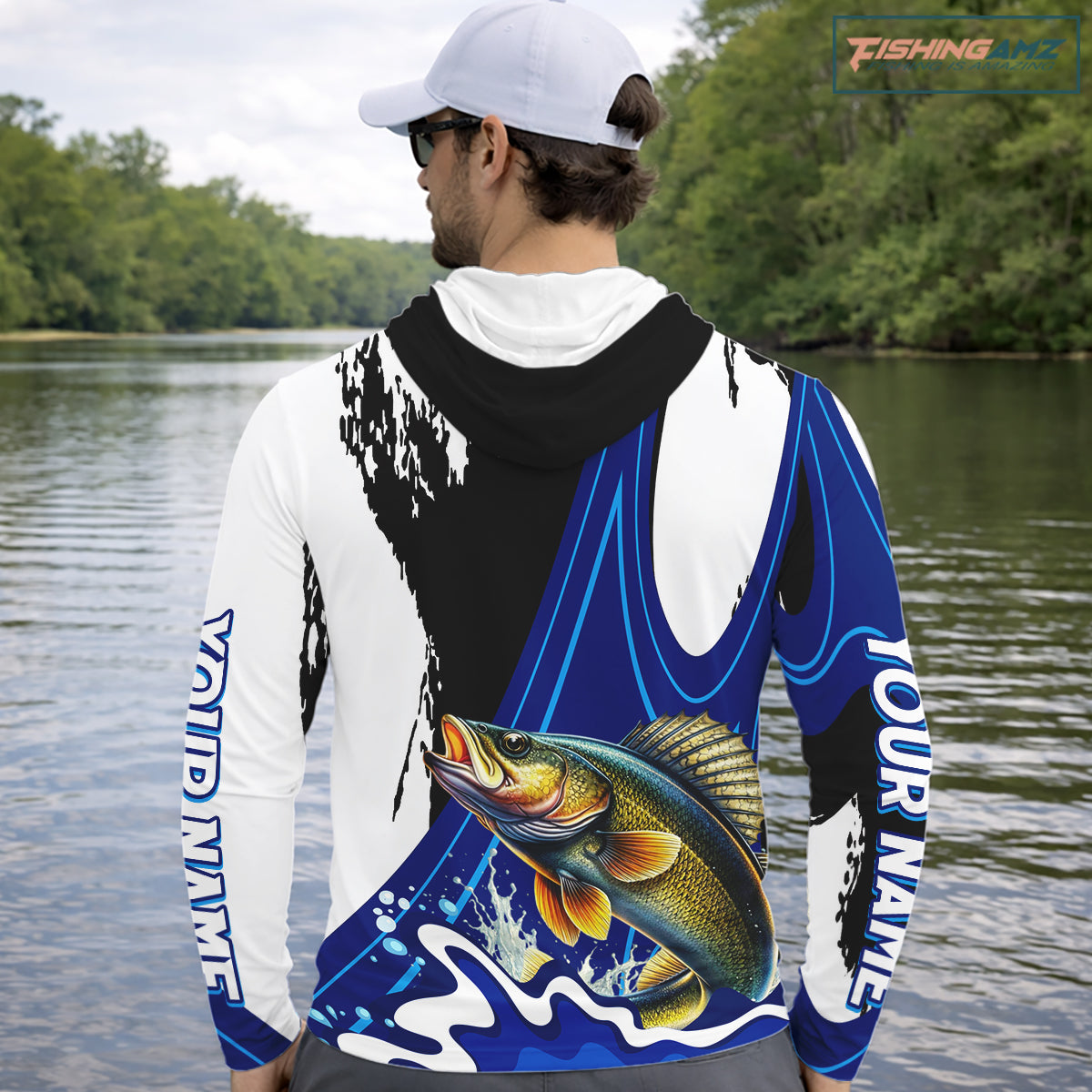 Walleye Fishing Jersey Personalized Name Hooded Fishing Shirt, Angler Tournament Fishing Apparel NHT871