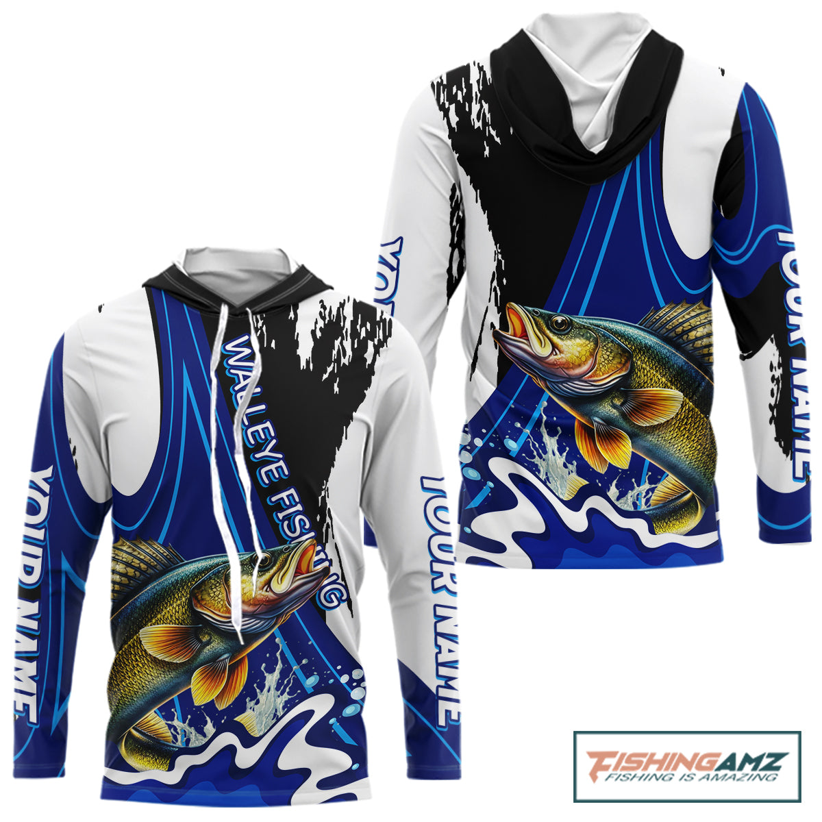 Walleye Fishing Jersey Personalized Name Hooded Fishing Shirt, Angler Tournament Fishing Apparel NHT871