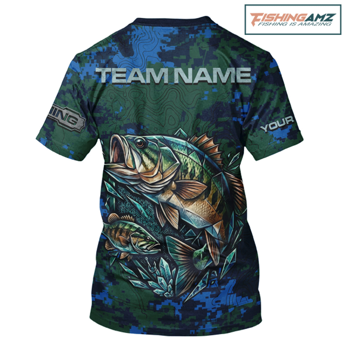 Green Camo Bass Short Sleeve Fishing T-shirts, Bass Fishing Jersey, Performance Fishing Apparel NHT877