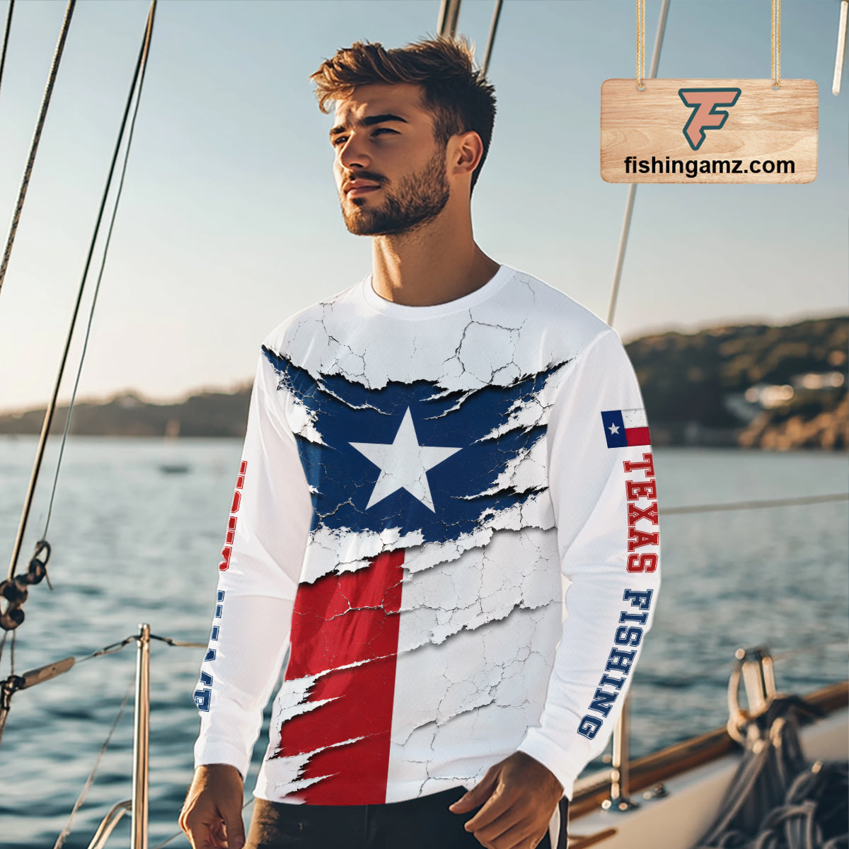 Texas Fishing Shirt Long Sleeve Patriotic Texas Flag UV Protection Fishing Apparel