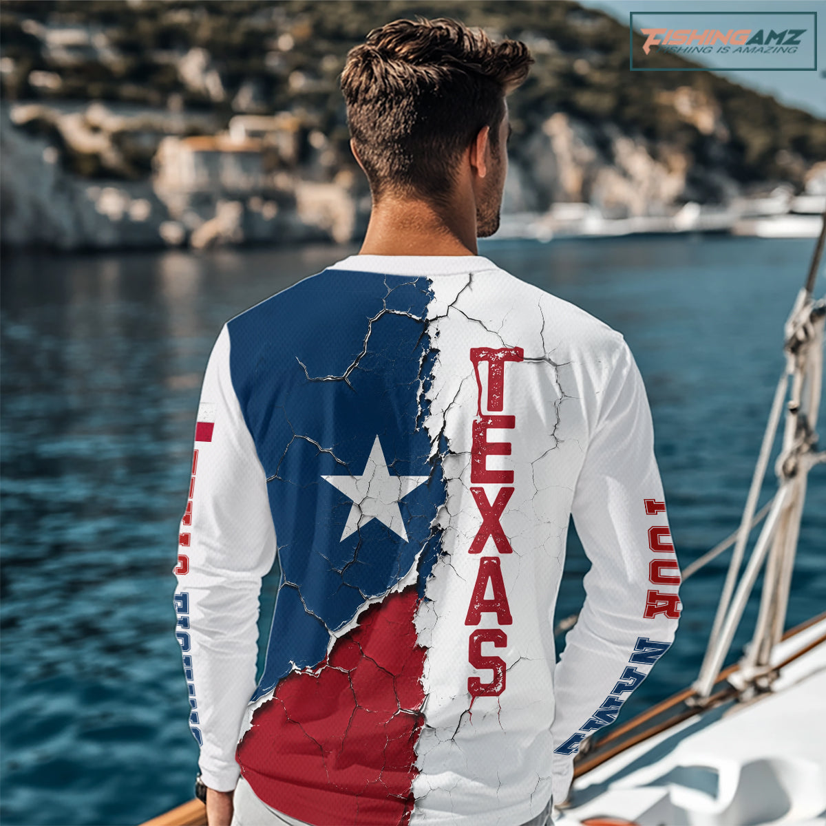 Texas Fishing Shirt Long Sleeve Patriotic Texas Flag UV Protection Fishing Apparel