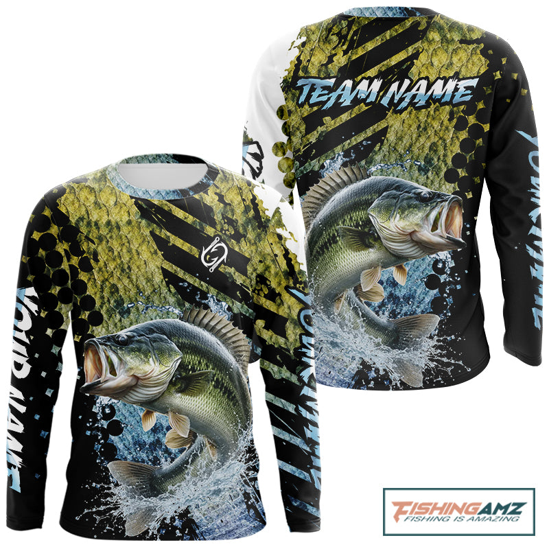 Bass Fishing Shirts Long Sleeve Dark Water Art Style Personalized Name, Fishing Gift NHT405