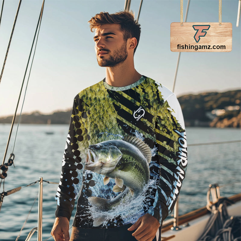 Bass Fishing Shirts Long Sleeve Dark Water Art Style Personalized Name, Fishing Gift NHT405