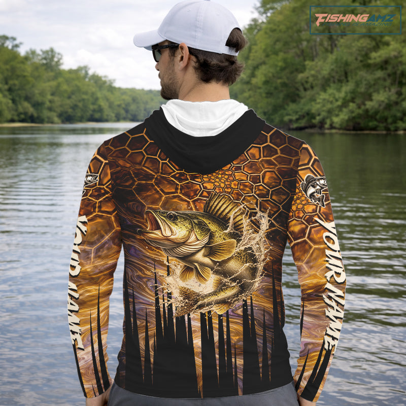 Custom Walleye Long Sleeve Tournament Camo Fishing Shirts, Walleye Fishing Jerseys NHT410