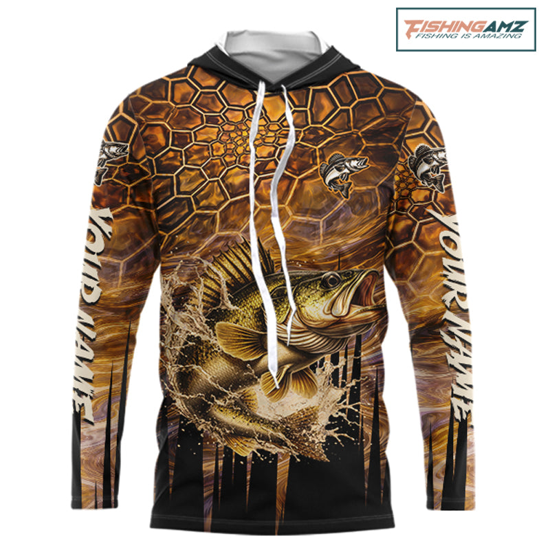 Custom Walleye Long Sleeve Tournament Camo Fishing Shirts, Walleye Fishing Jerseys NHT410