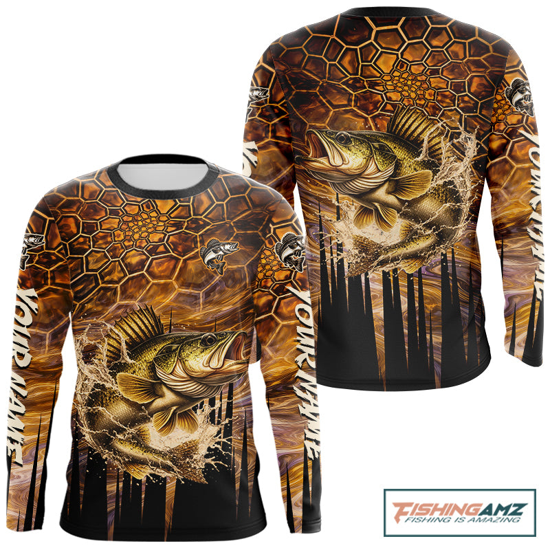 Custom Walleye Long Sleeve Tournament Camo Fishing Shirts, Walleye Fishing Jerseys NHT410