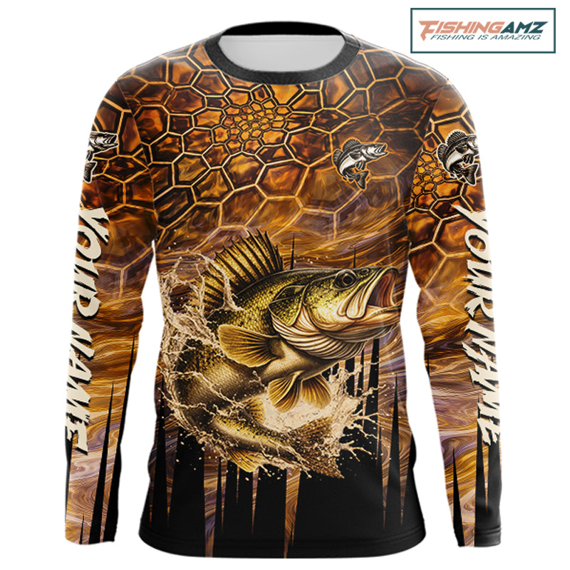 Custom Walleye Long Sleeve Tournament Camo Fishing Shirts, Walleye Fishing Jerseys NHT410