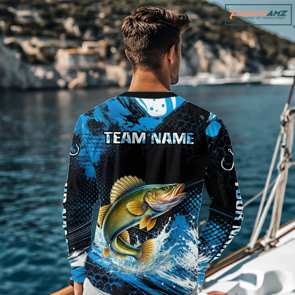 Custom Walleye Fishing Jersey, Personalized Team Name Long Sleeve Performance Fishing Shirt For Men NHT1226