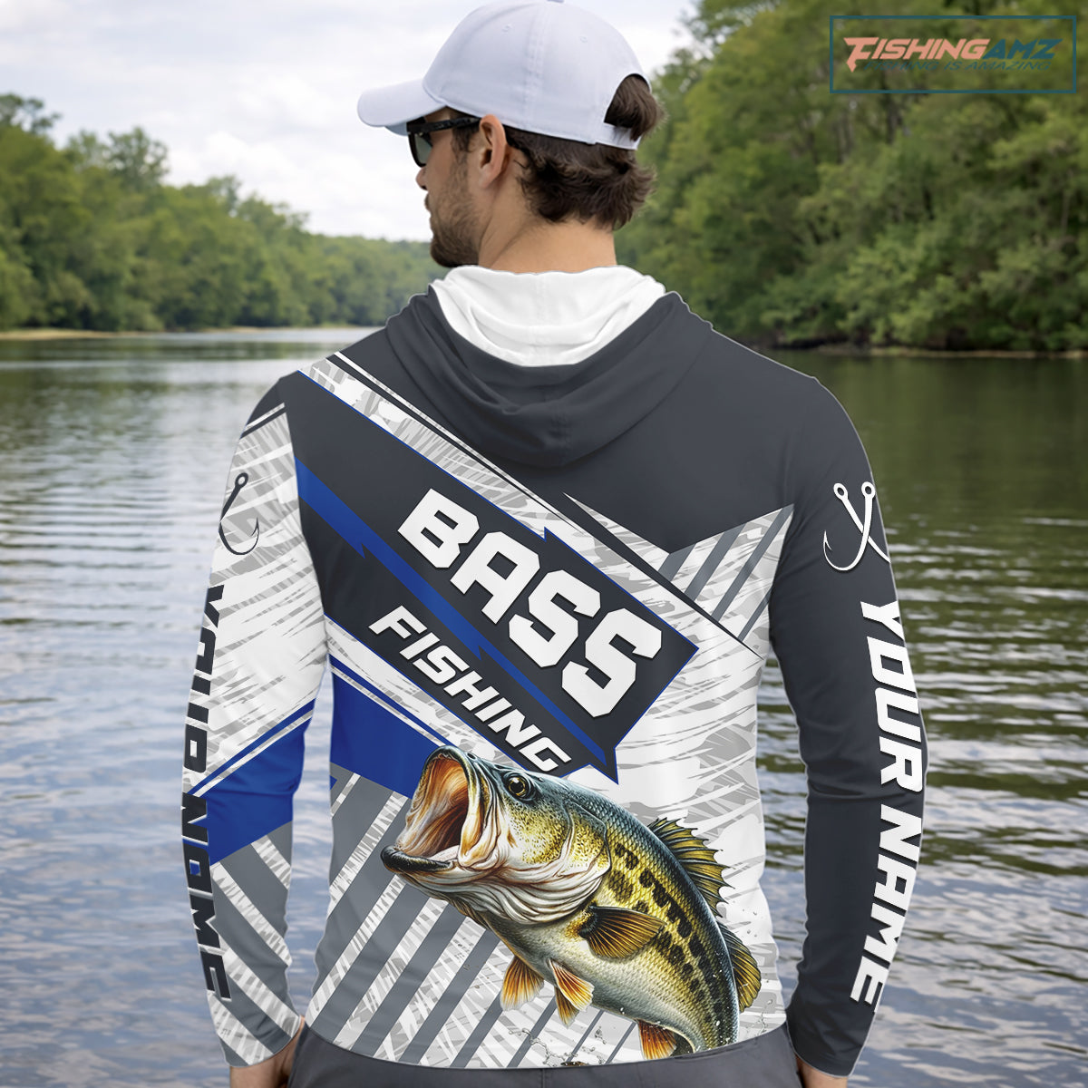 Personalized Bass Fishing Jerseys For Fishing Team, Largemouth Bass Hooded Fishing Shirt Long Sleeve NHT918