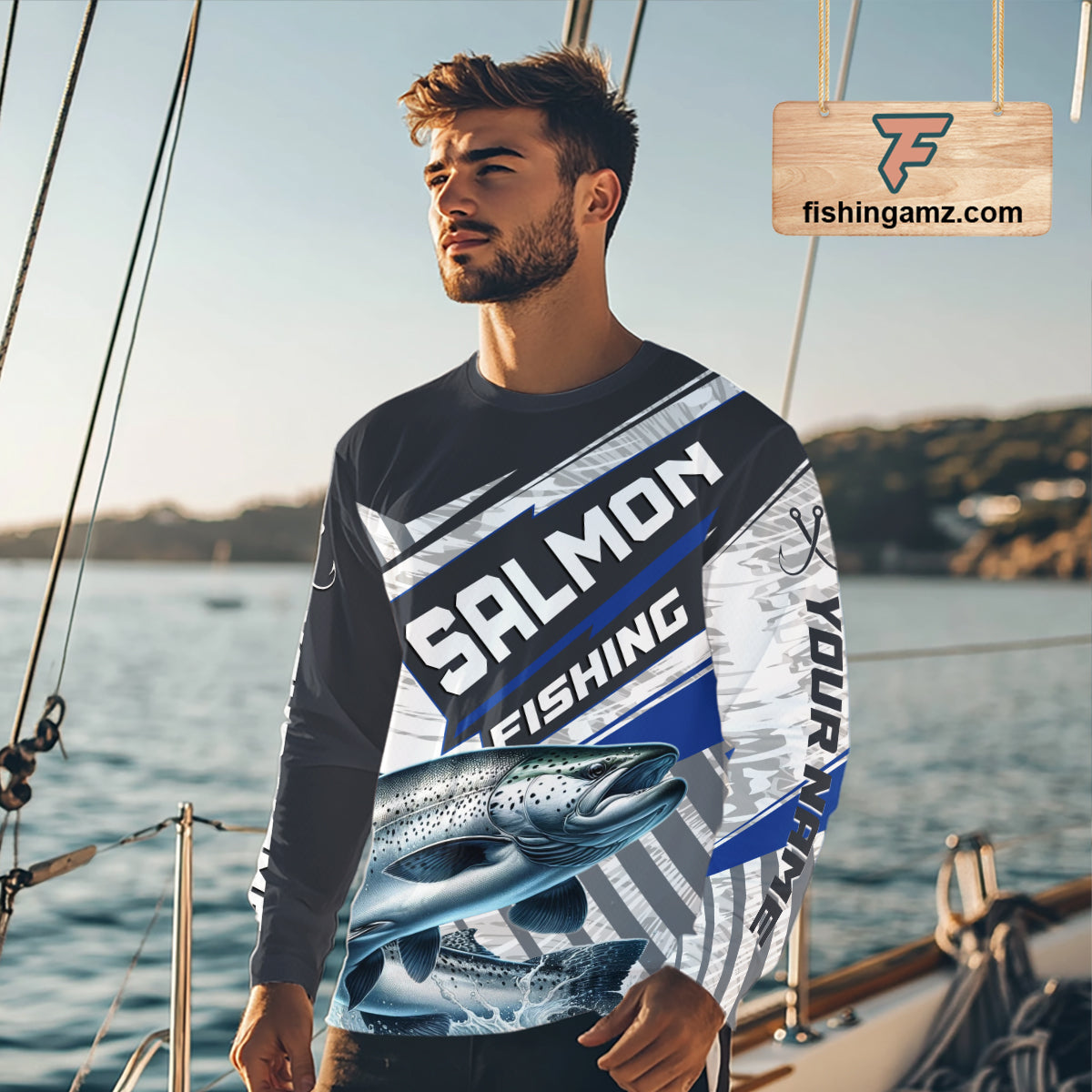 Personalized Chinook Salmon Fishing Jerseys For Fishing Team, Salmon Fishing Shirts Long Sleeve NHT921
