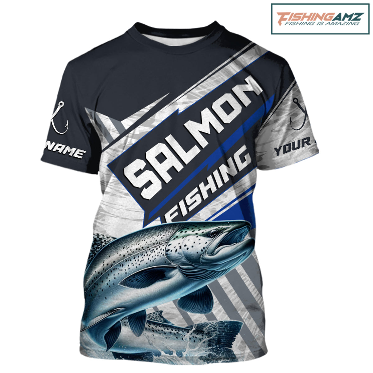 Personalized Chinook Salmon Fishing Jerseys For Fishing Team, Salmon Short Sleeve Fishing T-Shirt NHT921