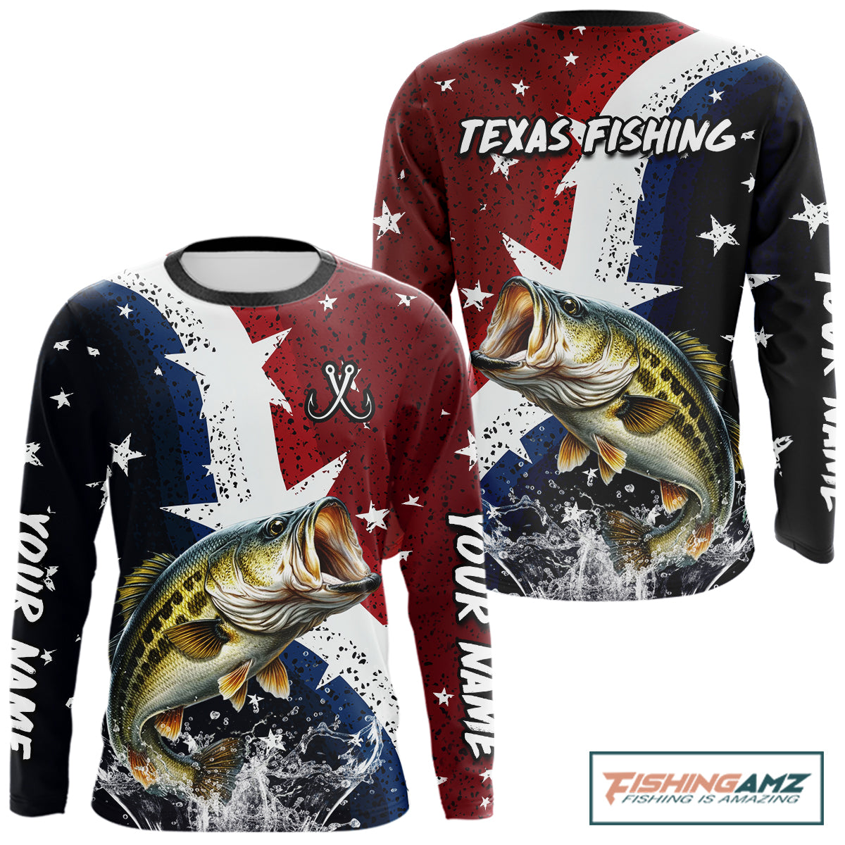 Personalized Texas Flag Bass Fishing Shirt Jerseys, Texas Bass Fishing Shirts Long Sleeve For Men NHT758