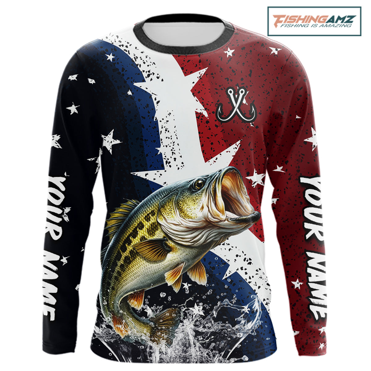 Personalized Texas Flag Bass Fishing Shirt Jerseys, Texas Bass Fishing Shirts Long Sleeve For Men NHT758