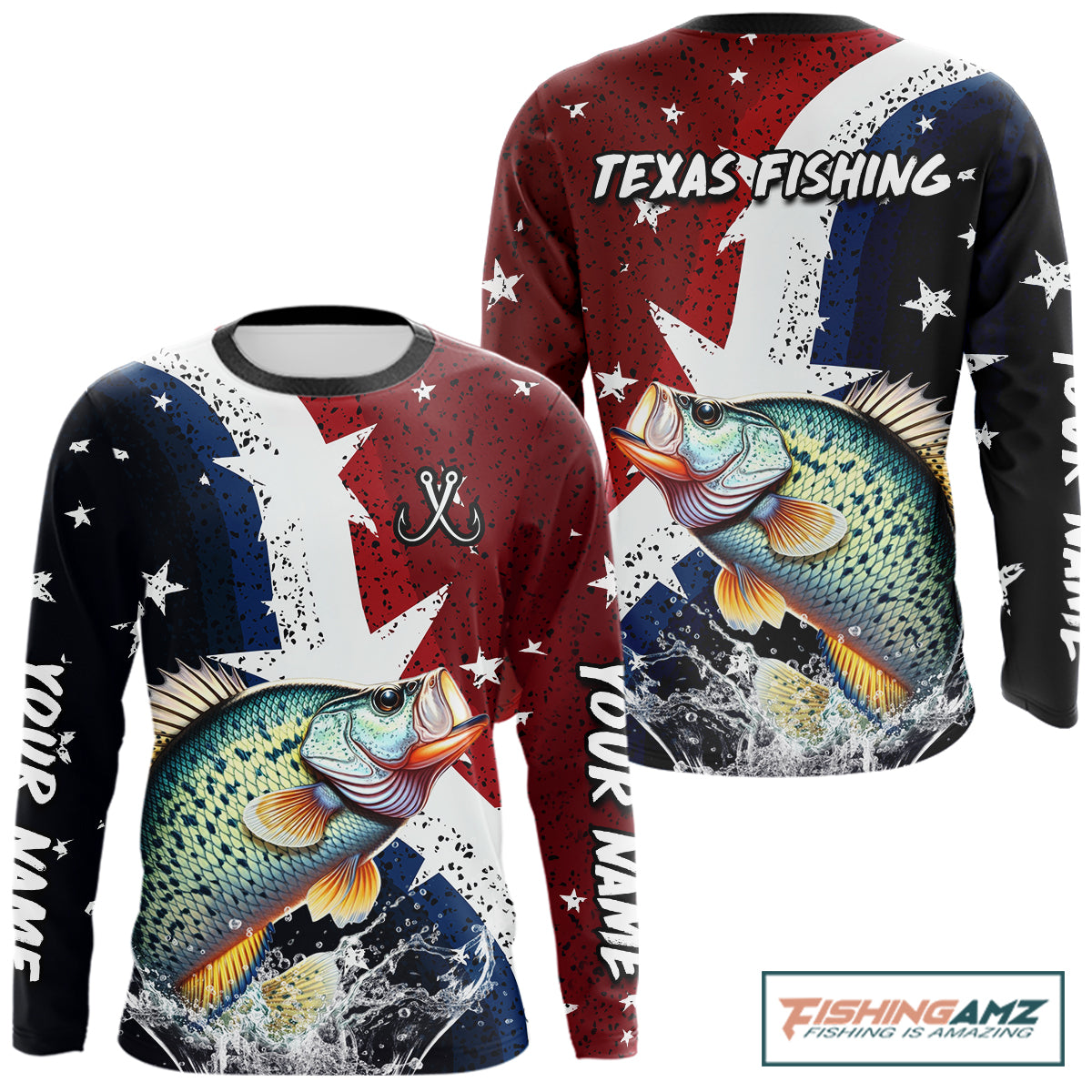 Personalized Texas Flag Crappie Fishing Shirt Jerseys, Texas Crappie Fishing Shirts Long Sleeve For Men NHT759
