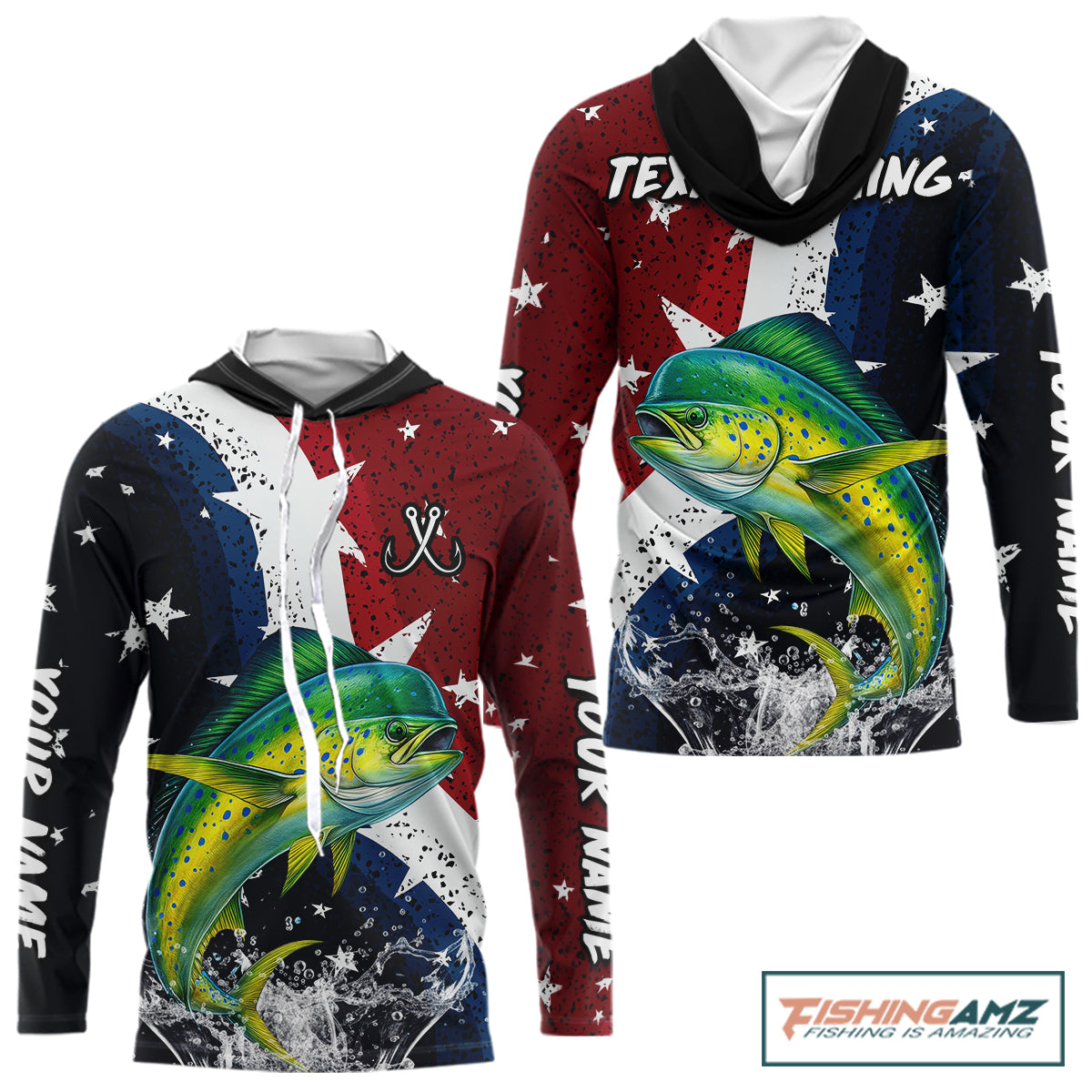 Personalized Texas Flag Mahi Mahi Fishing Shirt Jerseys, Texas Dorado Fishing Shirts Long Sleeve Hooded For Men NHT762